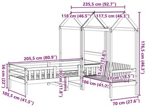 Κρεβάτι και Πάγκος Σετ με Οροφή 100x200 εκ. Μασίφ Ξύλο Πεύκου - Καφέ