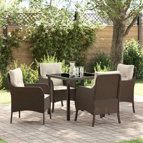 vidaXL Σετ Dining Κήπου 5 Τεμαχίων  με Μαξιλάρια Καφέ Πολυ Ρατάν