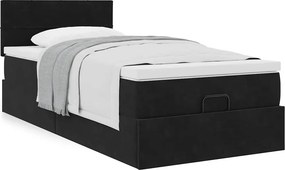 vidaXL Οθωμανικό κρεβάτι με στρώμα Μαύρο 90x190cm Velvet