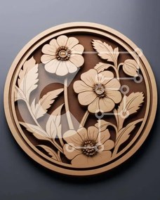Intra Συλλεκτικό Ξύλινο Παζλ Plywood  4mm - Κυκλική ξύλινη πλάκα με λουλούδια και φύλλα Σε Ξύλινο Κουτί - Διαστάσεις: 10x10 cm – 25 κομμάτια