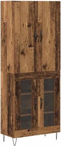 vidaXL Highboard 2 pcs Παλιό ξύλο Μηχανική ξυλεία και γυαλί
