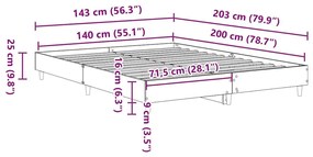 Πλαίσιο κρεβατιού χωρίς στρώμα 140x200 εκ. Επεξεργασμένο Ξύλο - Γκρι