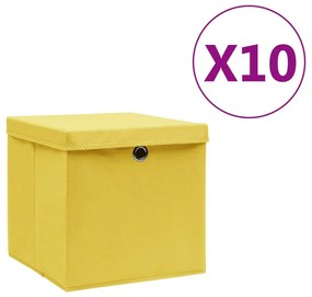 Κουτιά Αποθήκευσης με Καπάκια 10 τεμ. Κίτρινα 28 x 28 x 28 εκ. - Κίτρινο