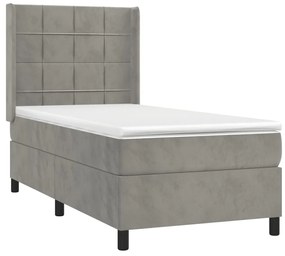 vidaXL Κρεβάτι Boxspring με Στρώμα Ανοιχτό Γκρι 90x200 εκ. Βελούδινο