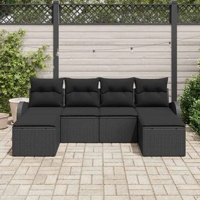 vidaXL Σετ Καναπέ Κήπου με μαξιλάρι 6 pcs Μαύρο Πολυ Ρατάν