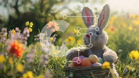 Intra Συλλεκτικό Ξύλινο Παζλ Plywood 4mm - Πασχαλινό λαγουδάκι με πασχαλινά αυγά στο γρασίδι Σε Ξύλινο Κουτί - Διαστάσεις: 10x10 cm – 25 κομμάτια