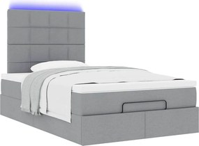 vidaXL Οθωμανικό κρεβάτι με στρώμα &amp; LEDs Ανοιχτό γκρι Ύφασμα