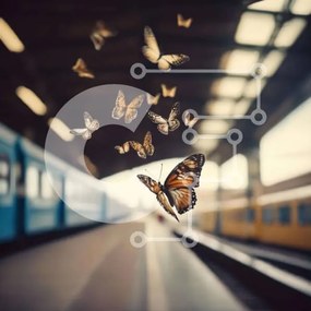 Intra Συλλεκτικό Ξύλινο Παζλ Plywood 4mm - Πεταλούδες στο σιδηροδρομικό σταθμό Σε Ξύλινο Κουτί - Διαστάσεις: 10x10 cm – 25 κομμάτια