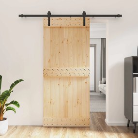 vidaXL Συρόμενη Πόρτα Φυσικό και Μαύρο 90 x 210 cm