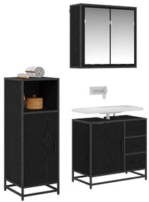 vidaXL Σετ Επίπλων Μπάνιου με ράφι 3 pcs Μαύρη Οξυά Επεξεργασμένο ξύλο