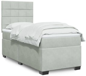 vidaXL Κρεβάτι Boxspring με Στρώμα Ανοιχτό Γκρι 100x200 εκ. Βελούδινο