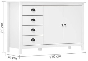 vidaXL Μπουφές Hill Λευκός 130x40x80 εκ. από Μασίφ Ξύλο Πεύκου