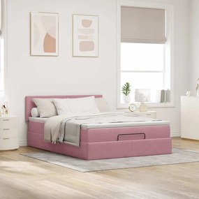 vidaXL Οθωμανικό κρεβάτι με στρώμα ροζ 140x200cm Βελούδο