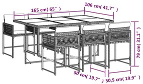 vidaXL Σετ Τραπεζαρίας Κήπου 7 τεμ. Γκρι Συνθ. Ρατάν με Μαξιλάρια