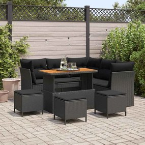 vidaXL Σετ Καναπέ Κήπου Ρυθμιζόμενο ύψος 9 pcs Μαύρο συνθετικό ρατάν