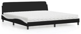 Κρεβάτι με Στρώμα Μαύρο/Λευκό 200x200εκ.Συνθ. Δέρμα