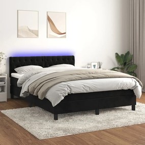 vidaXL Κρεβάτι Boxspring με Στρώμα &amp; LED Μαύρο 140x200 εκ. Βελούδινο