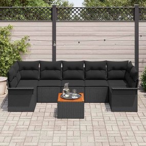 vidaXL Σετ Καναπέ Κήπου 8 pcs Μαύρο Πολυ ράταν