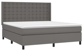 Κρεβάτι Boxspring με Στρώμα Γκρι 180x200 εκ. Συνθετικό Δέρμα - Γκρι