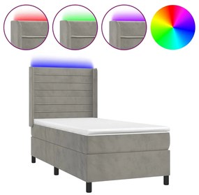 Κρεβάτι Boxspring με Στρώμα &amp; LED Αν.Γκρι 90x190 εκ. Βελούδινο - Γκρι