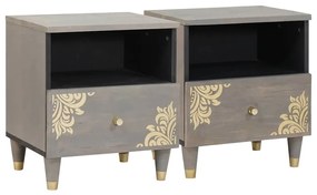 vidaXL Κομοδίνο 2 pcs Γκρι 40 x 33 x 46 εκ. Μασίφ ξύλο μάνγκο