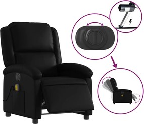 vidaXL Πολυθρόνα Μασάζ Ανακλινόμενη Ηλεκτρική Μαύρη Συνθετικό Δέρμα