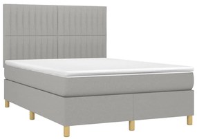 vidaXL Κρεβάτι Boxspring με Στρώμα & LED Αν.Γκρι 140x190εκ. Υφασμάτινο