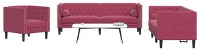 vidaXL Καναπές Chesterfield Σετ 3 Τεμ. με Στηρίγματα Μπορντό Βελούδο