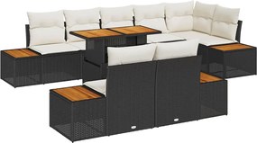 vidaXL Σέτ φαγητού για κήπο με μαξιλάρι 9 pcs Μαύρο και Μπεζ