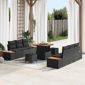 vidaXL Σετ Καναπέ Κήπου με μαξιλάρι 9 pcs Μαύρο Πολυ ράταν