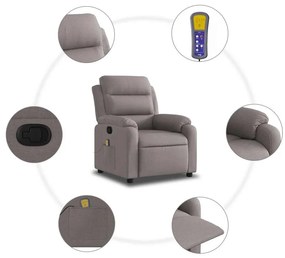 vidaXL Πολυθρόνα Μασάζ Ανακλινόμενη Taupe Υφασμάτινη