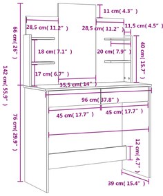 Μπουντουάρ με Καθρέφτη Γκρι Σκυροδέματος 96 x 39 x 142 εκ. - Γκρι