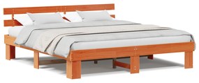 vidaXL Κρεβάτι με Κεφαλάρι Καφέ 200x200 εκ Μασίφ ξύλο πεύκου