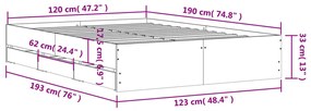 Πλαίσιο Κρεβατιού με συρτάρια Γκρι sonoma 120x190εκ. Επεξ. Ξύλο - Γκρι