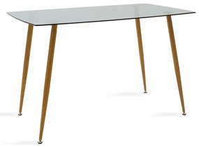 Τραπέζι Chloe pakoworld γυάλινο 8χιλ ανθρακί - πόδι φυσικό 120x70x75εκ - 101-000018