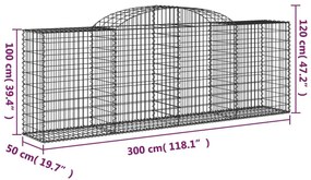 Συρματοκιβώτια Τοξωτά 12 τεμ. 300x50x100/120 εκ. Γαλβαν. Ατσάλι - Ασήμι