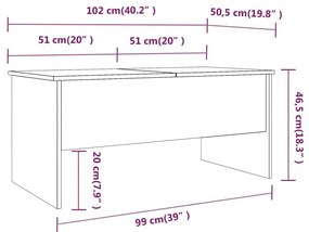 Τραπεζάκι Σαλονιού Καπνιστή Δρυς102x50,5x46,5εκ.Επεξεργασμ.Ξύλο - Καφέ