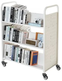 VEVOR 3-Tier Rolling Book Cart Double Sided W-Shaped Shelves Book Truck in White