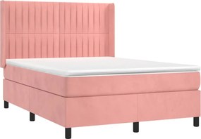 vidaXL Κρεβάτι Boxspring με Στρώμα Ροζ 140x200 εκ. Βελούδινο