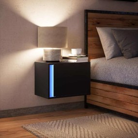 vidaXL Κομοδίνο Επιτοίχιο με Φώτα LED Μαύρο