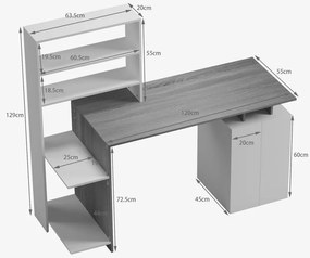 Γραφείο με βιβλιοθήκη και ντουλάπι Meza σε sonoma-λευκή απόχρωση 146.3x55x128.8εκ 146.3x55x128.8 εκ.