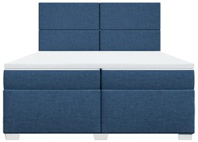 vidaXL Κρεβάτι Boxspring με Στρώμα Μπλε 200x200 εκ. Υφασμάτινο