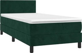 vidaXL Κρεβάτι Boxspring με Στρώμα &amp; LED Σκ. Πράσινο 80x200 εκ Βελούδο