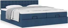 vidaXL Οθωμανικό κρεβάτι με στρώματα μπλε 200x200cm ύφασμα