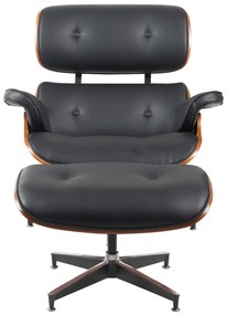 Πολυθρόνα Relax ArteLibre MIREN Με Υποπόδιο Μαύρο/Καφέ Ξύλο/PU 82x92x78cm