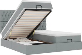 vidaXL Οθωμανικό κρεβάτι με στρώματα &amp; LEDs Ανοιχτό γκρι ύφασμα