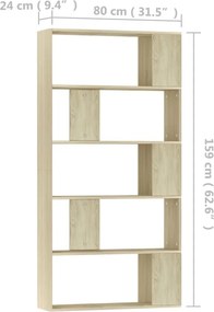 vidaXL Βιβλιοθήκη/Διαχωριστικό Sonoma Δρυς 80x24x159 εκ. Επεξ. Ξύλο