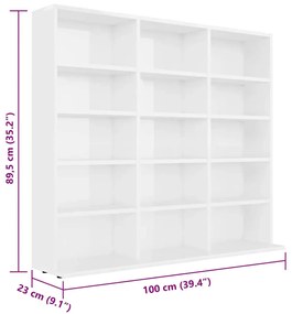 vidaXL Έπιπλο για CD Γυαλιστερό Λευκό 100 x 23 x 89,5 εκ. Επεξ. Ξύλο