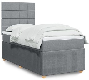 vidaXL Κρεβάτι Boxspring με Στρώμα Ανοιχτό Γκρι 100x200 εκ. Υφασμάτινο