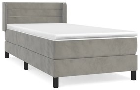 vidaXL Κρεβάτι Boxspring με Στρώμα Ανοιχτό Γκρι 90x190 εκ. Βελούδινο